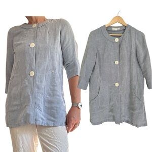 Luciano choi linen blazer top blouse big button light blue